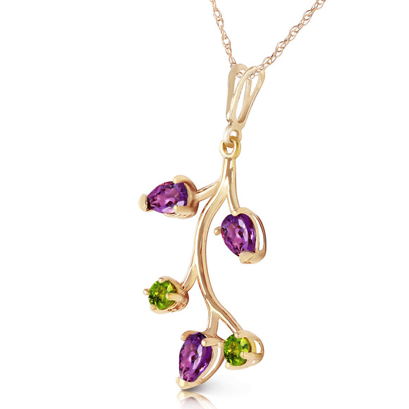 14K. SOLID GOLD NECKLACE WITH AMETHYST & PERIDOT (Yellow Gold)